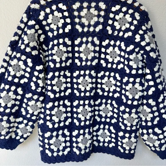 Granny Square Vintage Crocheted Cardigan Balloon Sleeves S-L - Picture 8 of 10